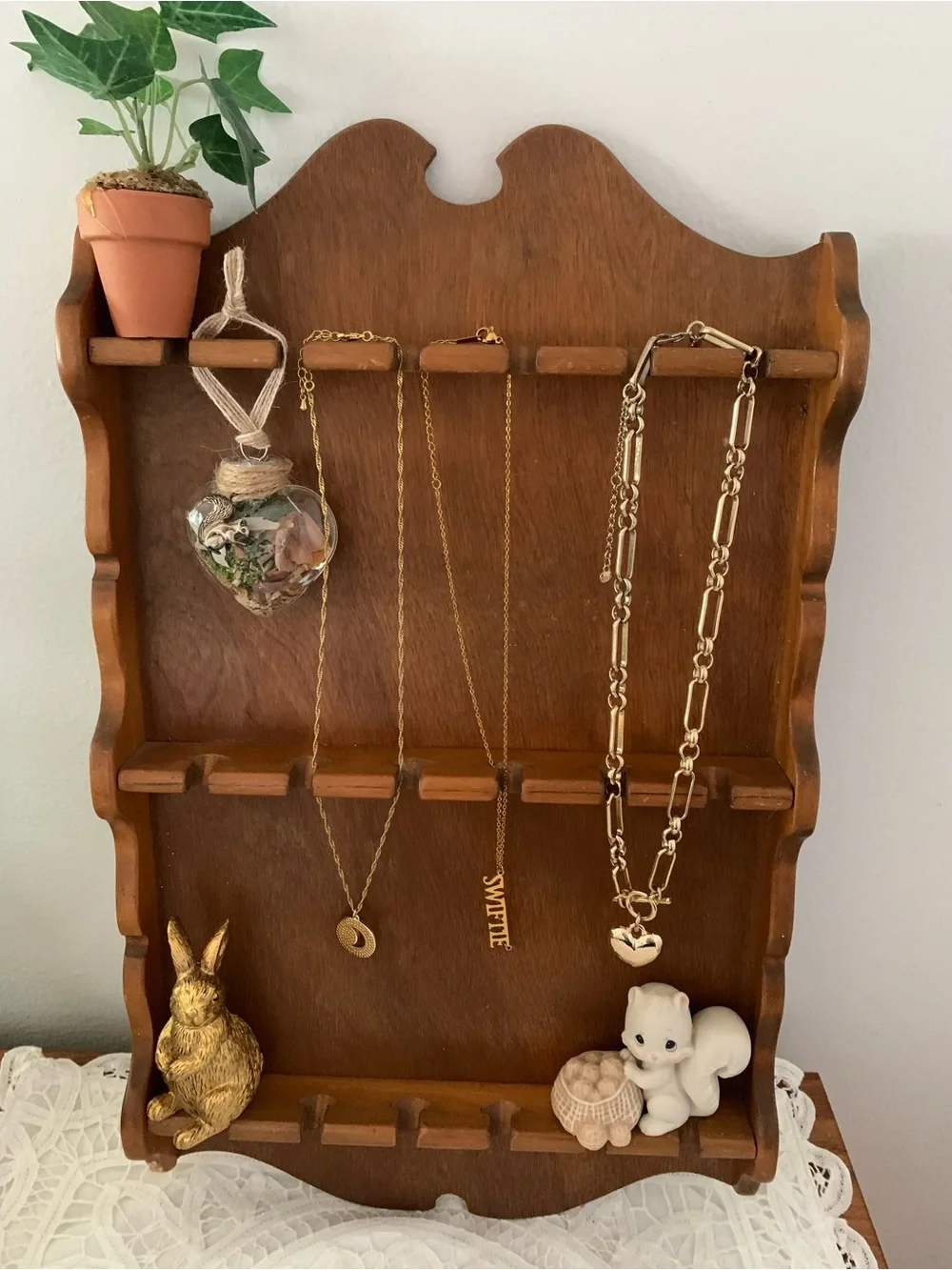 Vintage Wooden Spoon Rack Jewelry Rack 18 Slots Cottagecore Grannycore